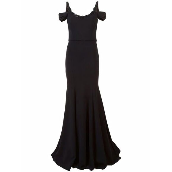 New! MARCHESA NOTTE Women's Beaded Neckline Cold-Shoulder Black Gown Dress 14 - Picture 13 of 13